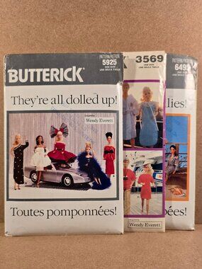 Sewing Patterns - Group of 3 Butterick 5925 3569 6495  Doll 11 1/2" Clothes NWT
